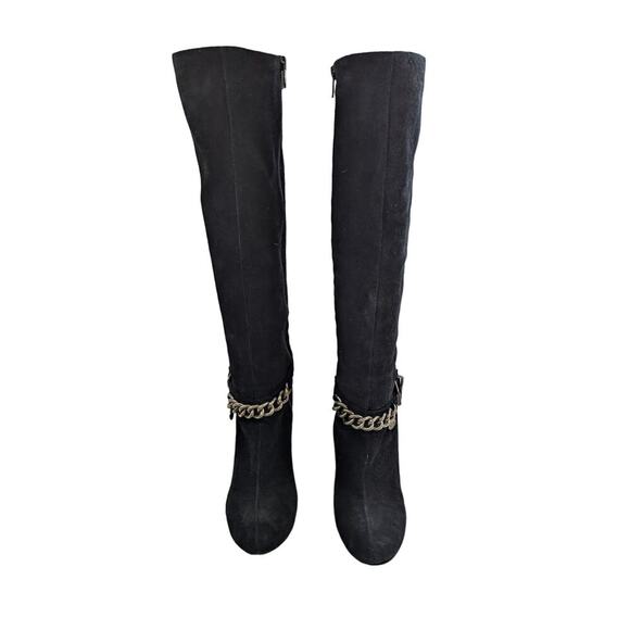 BCBGENERATION! MERRY BLACK SUEDE LEATHER WEDGE HEELS CHAINED BOOTS! SZ 7.5B - Picture 5 of 11